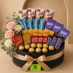 A chocolate-and-flower gift box