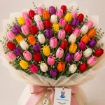 A large bouquet of 50 mixed tulips