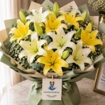 A bouquet of 20 yellow and white lilies
