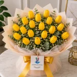 A bouquet of 20 yellow tulips