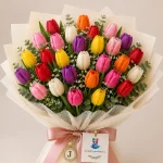 A bouquet of 30 mixed tulips