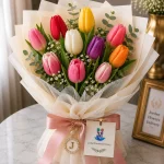 A bouquet of 12 mixed tulips
