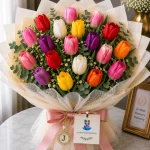 A bouquet of 20 mixed tulips