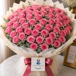 A large bouquet of 50 pink roses