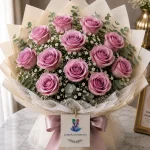 A bouquet of 12 light purple roses