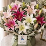 A bouquet of 20 pink and white lilies