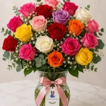A vase arrangement of 20 mixed roses